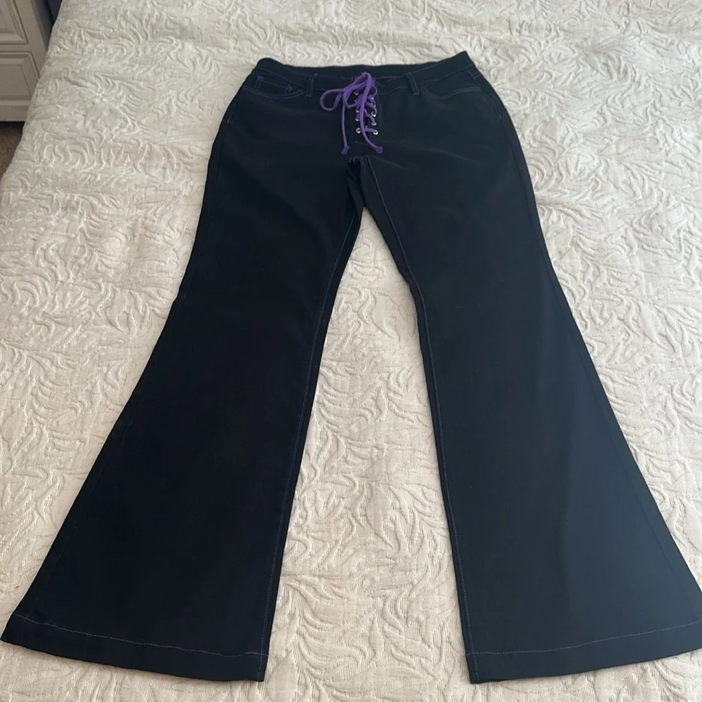 The Grave Girls Dolls Kill lace up embroidered bat jeans XL
